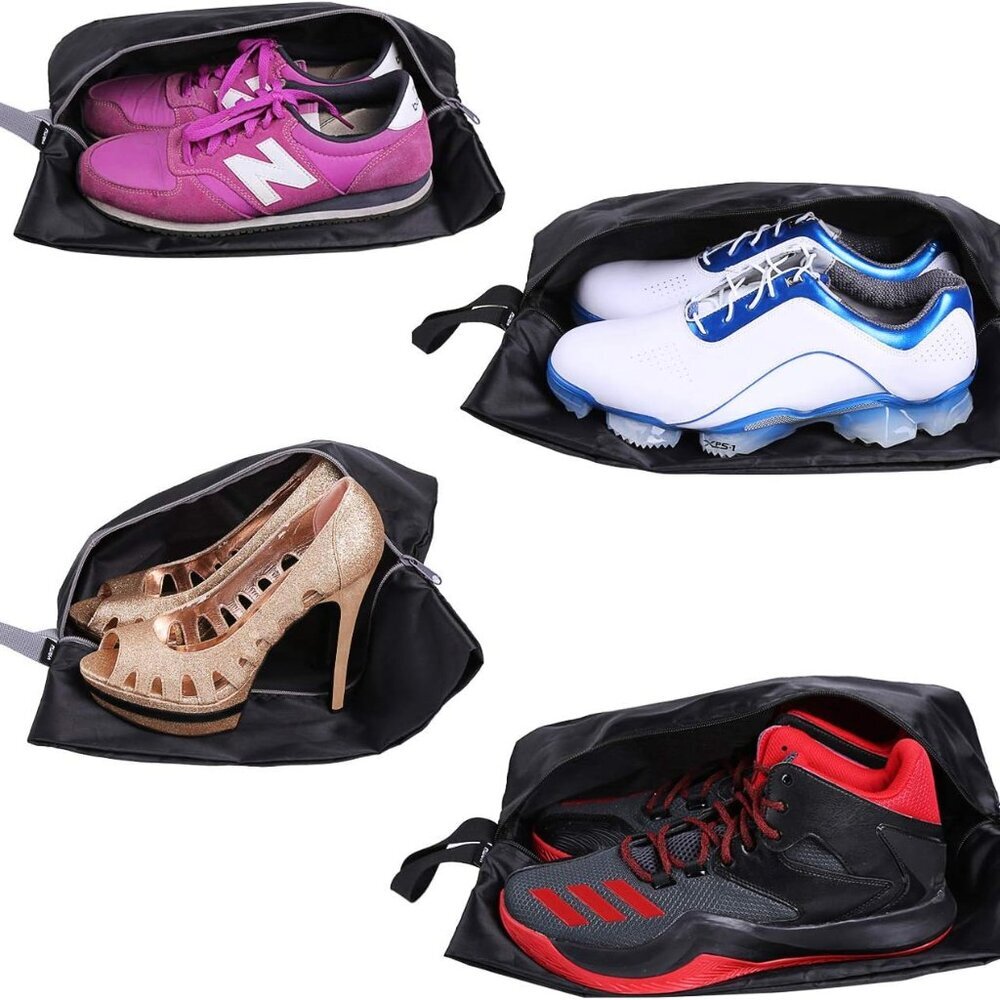 Travel Shoe Bags Set of 4 Waterproof Nylon with Zipper for Men & Women, Black